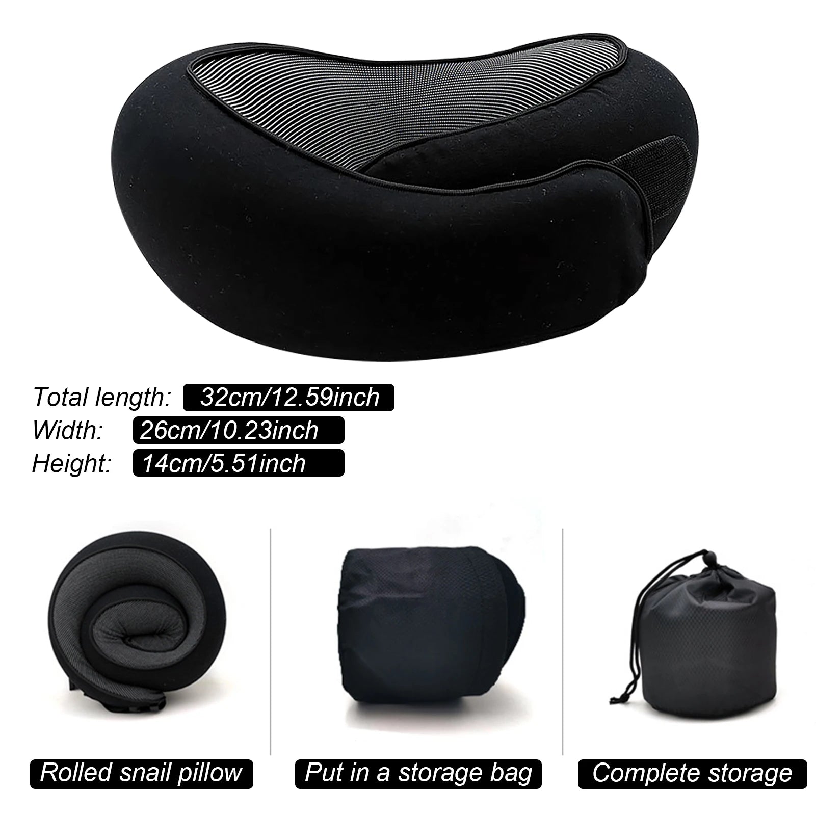 Travel Neck Pillow Memory Foam U-Shaped Pillow Snail Style Travel Neck Support Portable Adjustable Soft Noon Break Sleep Pillows